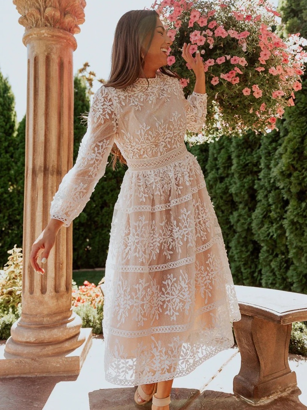 Ivy City Sicily Ivory Lace-Embroidered Midi Dress